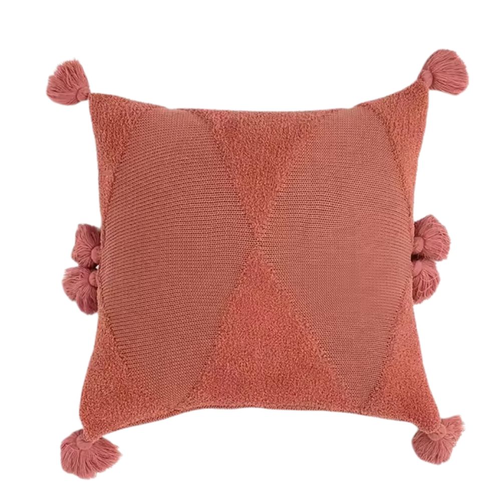 Coussin Fausse Fourrure Pompons Orangée