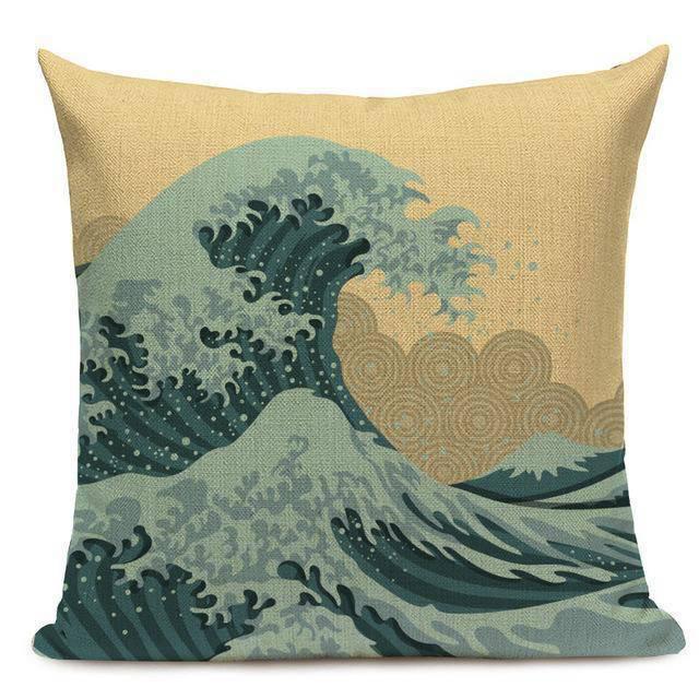 Coussin Japonais Vague Verte