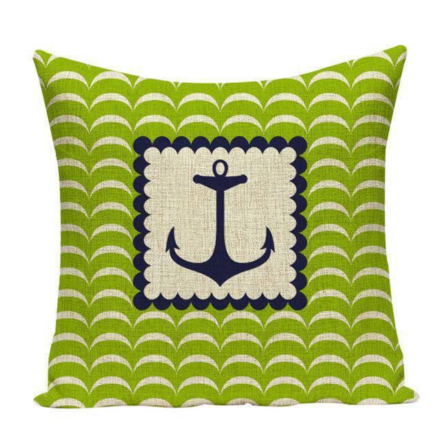 Coussin Bord de Mer Ancre Vert