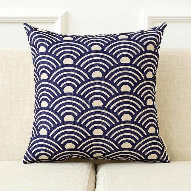 Coussin Japonais Éventail Bleu