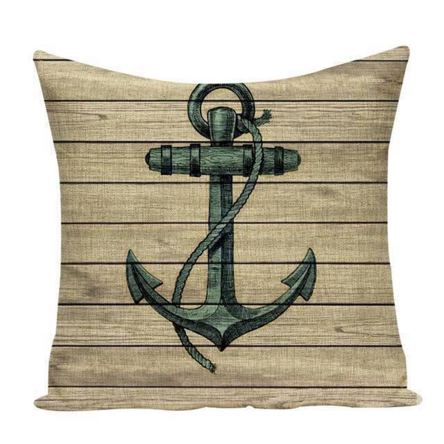 Coussin Bord de Mer Ancre Bois