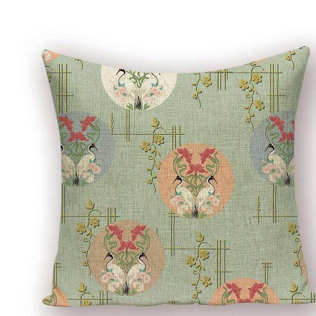 Coussin Japonais Grues Blanches