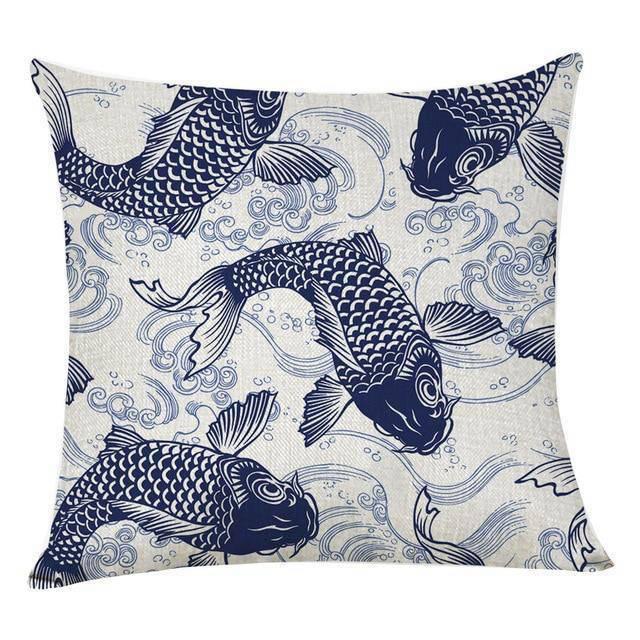 Coussin Japonais Koï Bleu