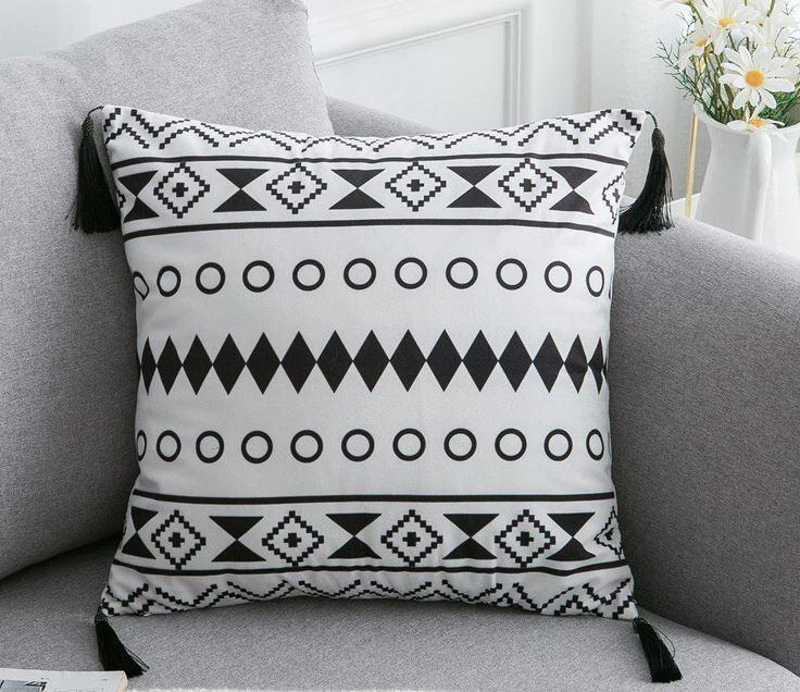 Coussin Ethnique Blanc et Noir | Housse Déco