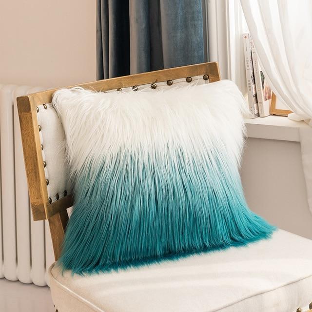 Coussin Fausse Fourrure Bleu Canard | Housse Déco