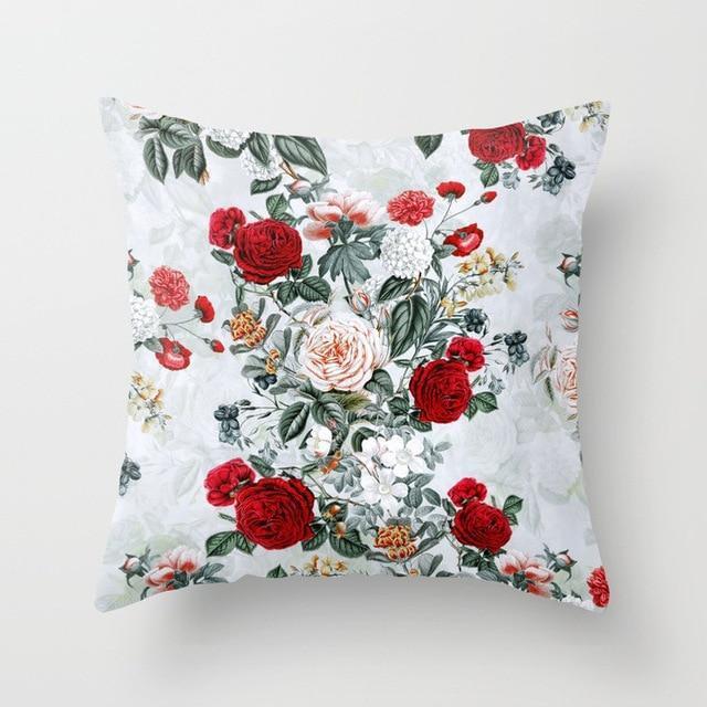 Coussin Fleur Rouge et Blanc | Housse Déco