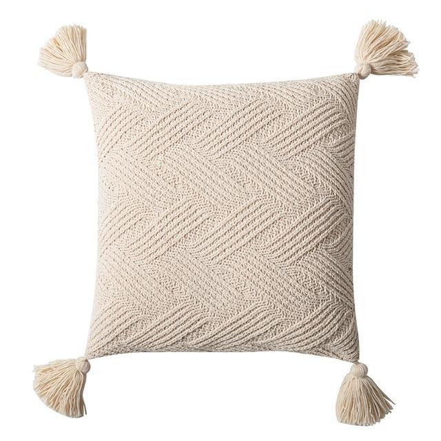 Coussin Tricot Blanc Cassé | Housse Déco