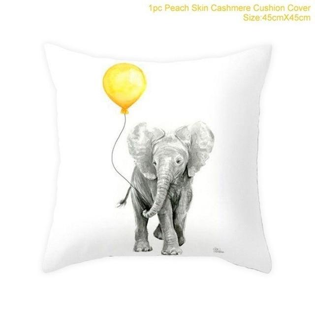 Housse de Coussin Jaune Éléphant