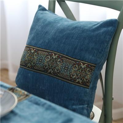 Coussin Velours Bleu Brodé | Housse Déco