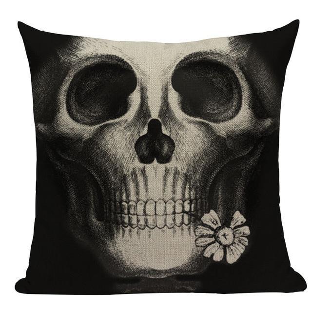 housse de coussin tête de mort fleur