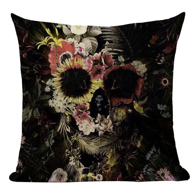 coussin tête de mort fleur