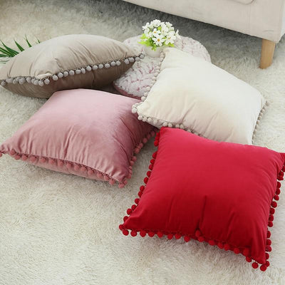 Coussin Pompons Blanc | Housse Déco