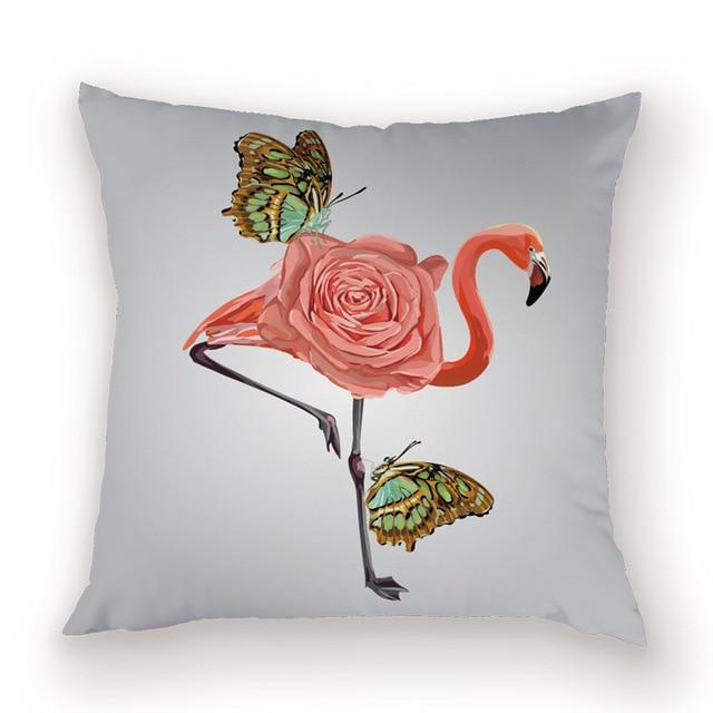housse de coussin flamant rose papillon