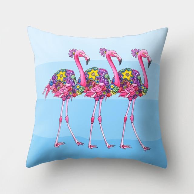 Housse de coussin Flamant Rose Bleu