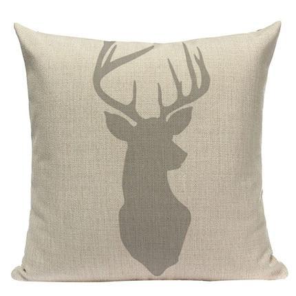 Housse de Coussin Tête de Cerf Gris