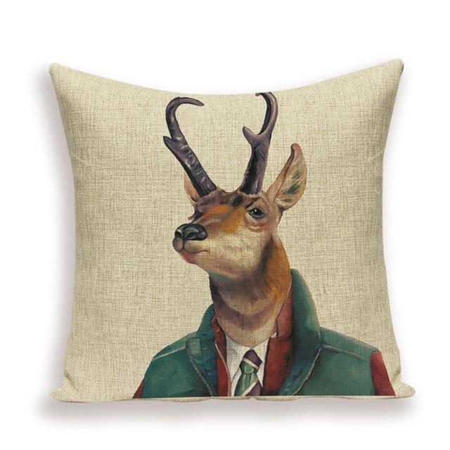 Housse de Coussin Tête de Renne Habillé