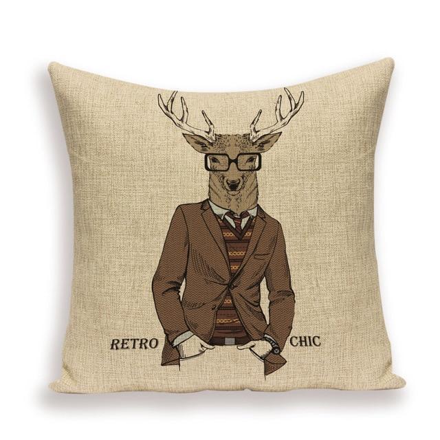 Housse de Coussin Cerf Habillé Rétro Chic