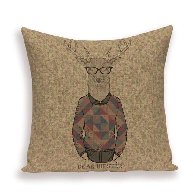 Housse de Coussin Cerf Habillé Hipster