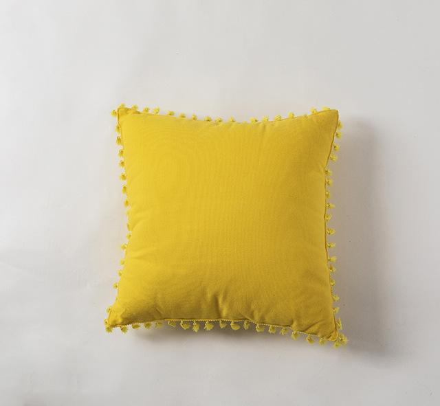 Coussin Pompon Jaune | Housse Déco