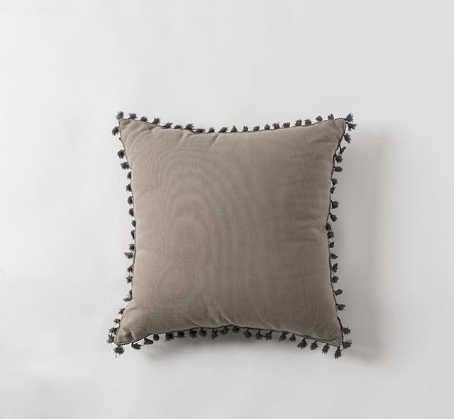 Coussin Pompon Gris | Housse Déco