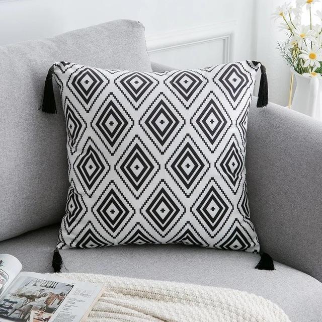 Coussin Ethnique Gris et Blanc | Housse Déco
