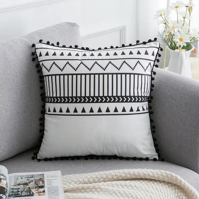 Coussin Ethnique Noir et Blanc | Housse Déco