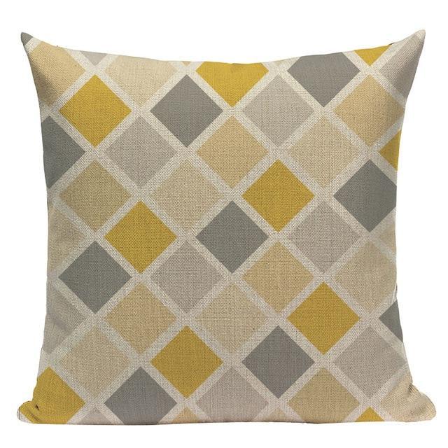 Coussin Jaune Moutarde et Blanc | Housse Déco