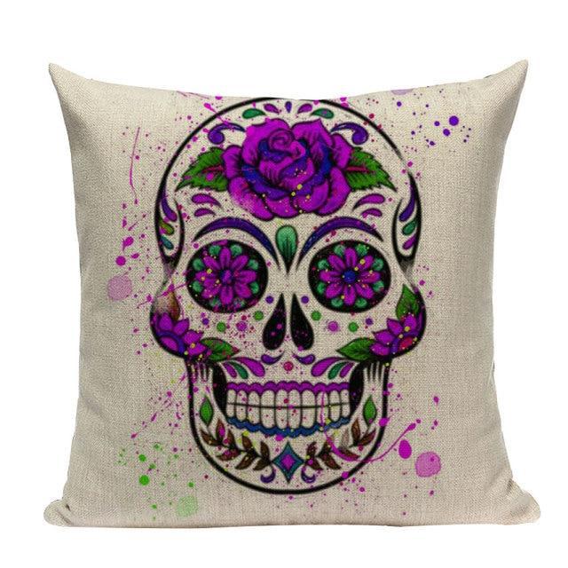Coussin Tête de Mort Crâne Hippie