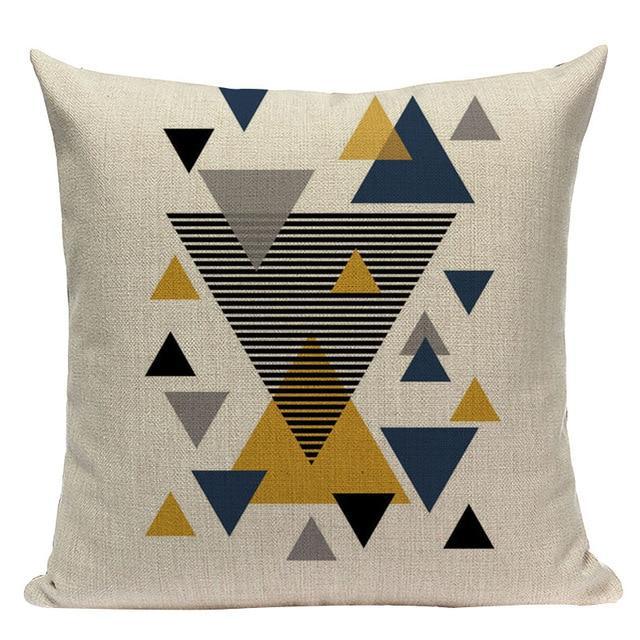 Coussin Jaune Moutarde et Bleu | Housse Déco