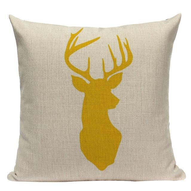 Housse de coussin Jaune Moutarde Tête de Cerf