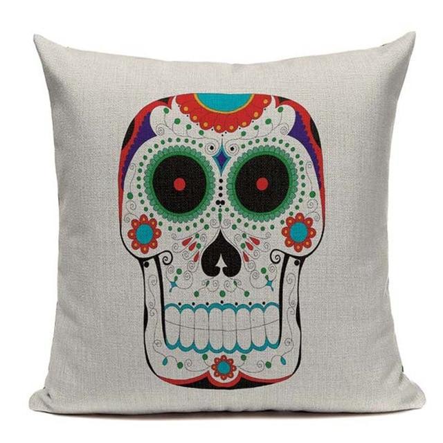 Housse de Coussin Tête de Mort Mexicaine Blanche