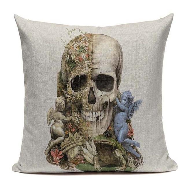 Housse de Coussin Tête de Mort Anges