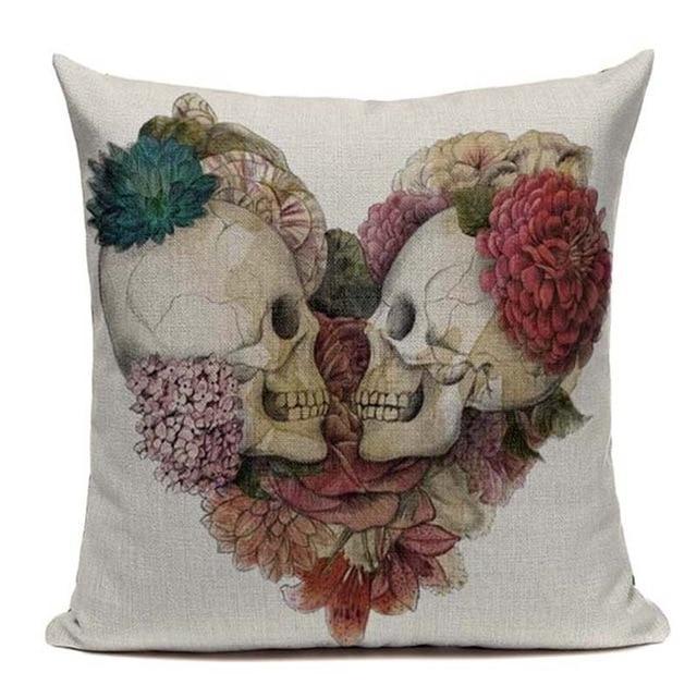 Housse de Coussin Tête de Mort Coeur