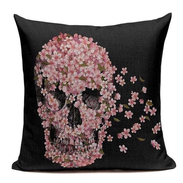 Coussin Tête de Mort Noir et Rose