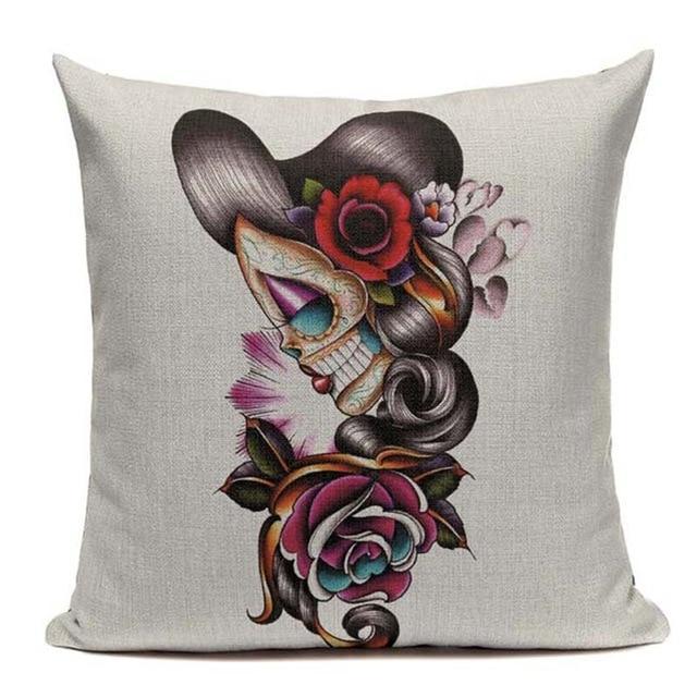 Housse de Coussin Tête de Mort Femme Mexicaine