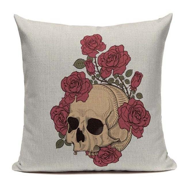 Housse de Coussin Tête de Mort Fleurs du Mal