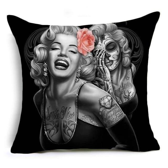 Housse de Coussin Tête de Mort Marylin Monroe