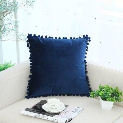 Coussin Bleu avec Pompon | Housse Déco