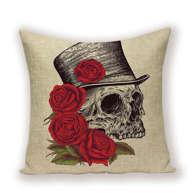 Housse de Coussin Tête de Mort Rose Rouge