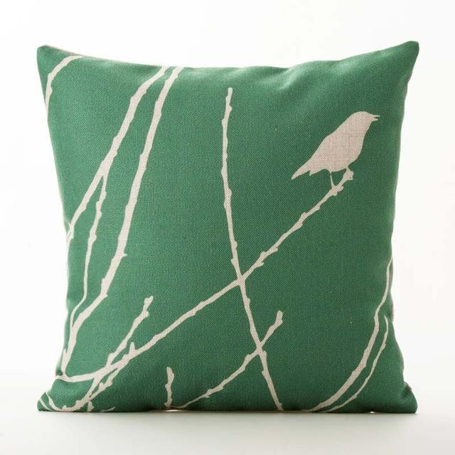 Coussin Vert Oiseau | Housse Déco